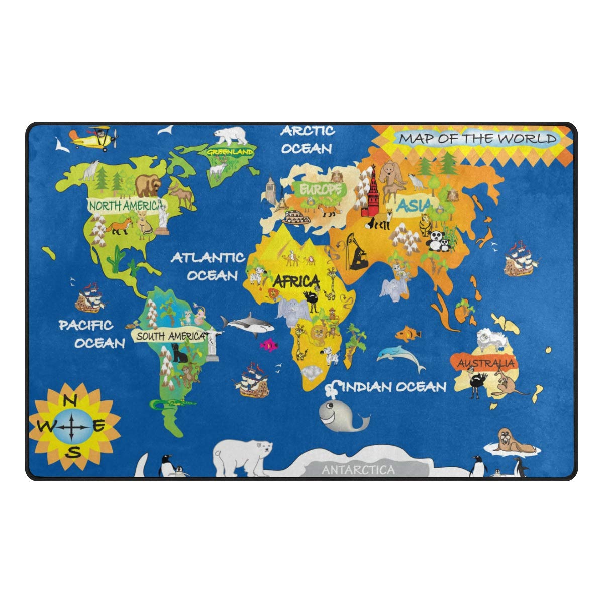Amazon | SUKAU ラグマット 世界地図 マップ柄 洗える 滑り止め付 100